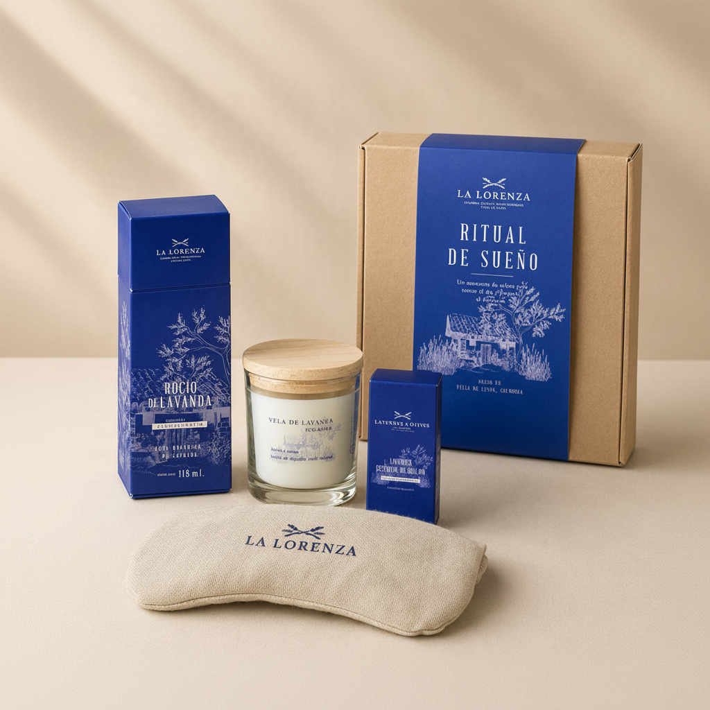 Ritual para conciliar el sueño de La Lorenza: vela, rocío, roll-on y antifaz de lavanda
